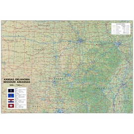Kansas, Oklahoma, Missouri and Arkansas Poster Map - 23.3 x 16.5 Inches - Paper Laminated