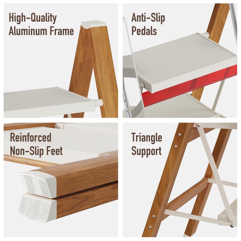 Mayi Plus 3 Step Lightweight Aluminum Folding Ladder, Portable Step
