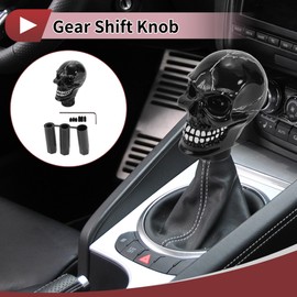 HEROFFIX 8.7cm Skull Shift Knob Universal Gear Shifter Knob Resin Stick Shifter Lever Knob for Automatic and Manual Vehicle with 3 Adapter Black 1 Set