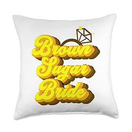 Brown Sugar Bride & Bridesmaids Matching Party Set Brown Sugar Bride Black Womans African American Bachelorette Throw Pillow, 18x18, Multicolor