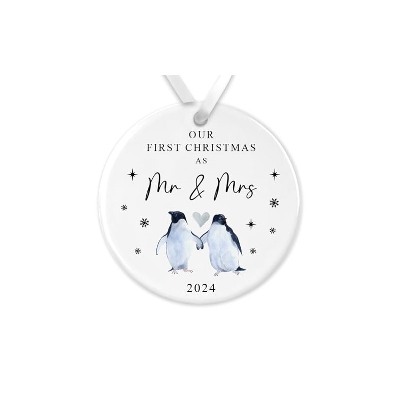 "First Christmas as Mr & Mrs" Watercolour Penguin Design Ceramic
