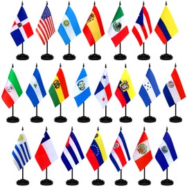 TSMD 22 Countries Spanish Speaking Desk Flags Set Small Mini Latin American Latino Office Table Stick Flags for Heritage Hispanic Month Decorations,5x8 Inch