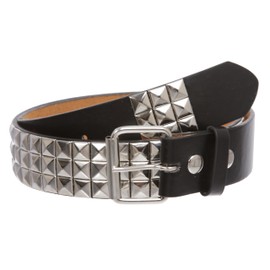Snap On Punk Rock Star Pyramid Studded Checker Board Leather Belt, Black/Silver | m 34"-36"
