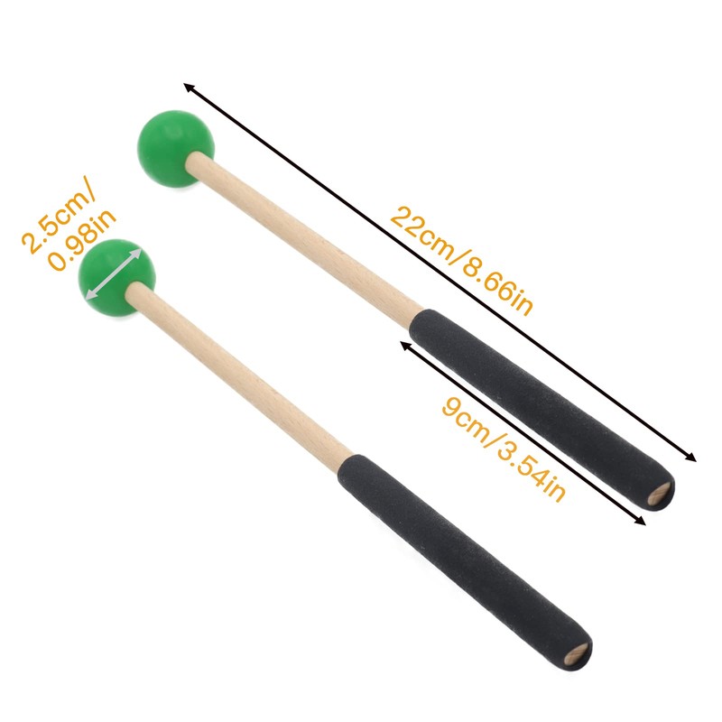 Soundspire 8" Green Percussion Mallets, Rubber Head & Ergonomic Wood