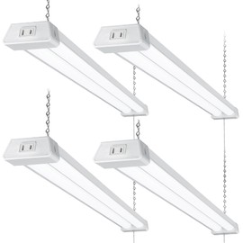 LEONLITE 4 Pack 4FT LED Shop Light, Linkable Utility Shop Lights, 40W, 5000K Daylight for Garages, Workshops, Hanging or FlushMount Linear Worklight Fixture with Power Cord with Pull Chain Switch