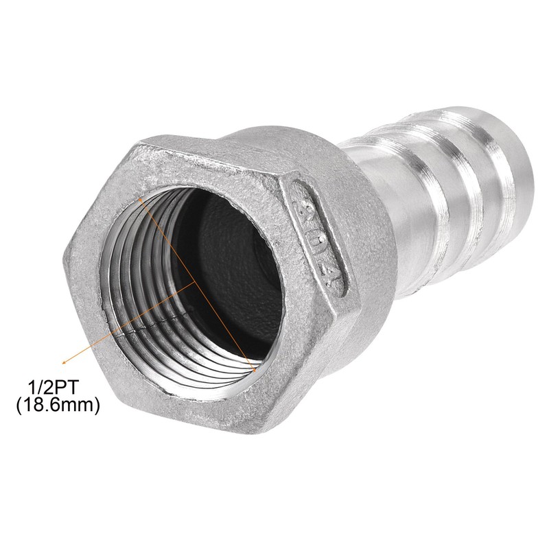 sourcing map 304 Stainless Steel Barb Hose Fitting Connector Adapter