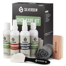 SILVERDEW 7PCS Shoe Cleaning Kit, 2 Bottles Shoe Cleaner, Deodorizer, Protector Waterproof and Stain, 2 Brushes & Microfiber Towel for Sneaker, Leather, Nubuck, Suede, Mesh & Canvas
