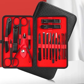 18-Piece Meticulous Tweezers and Nail Clippers Set - Stainless Steel Eyebrow Plucker, Curved Scissor, Eyebrow Razor - Beauty Tools with Leather Case