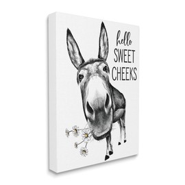 Stupell Industries Hello Sweet Cheeks Animal Humor Donkey Daisies, Designed by Lettered and Lined Canvas Wall Art, 16 x 20, Yellow