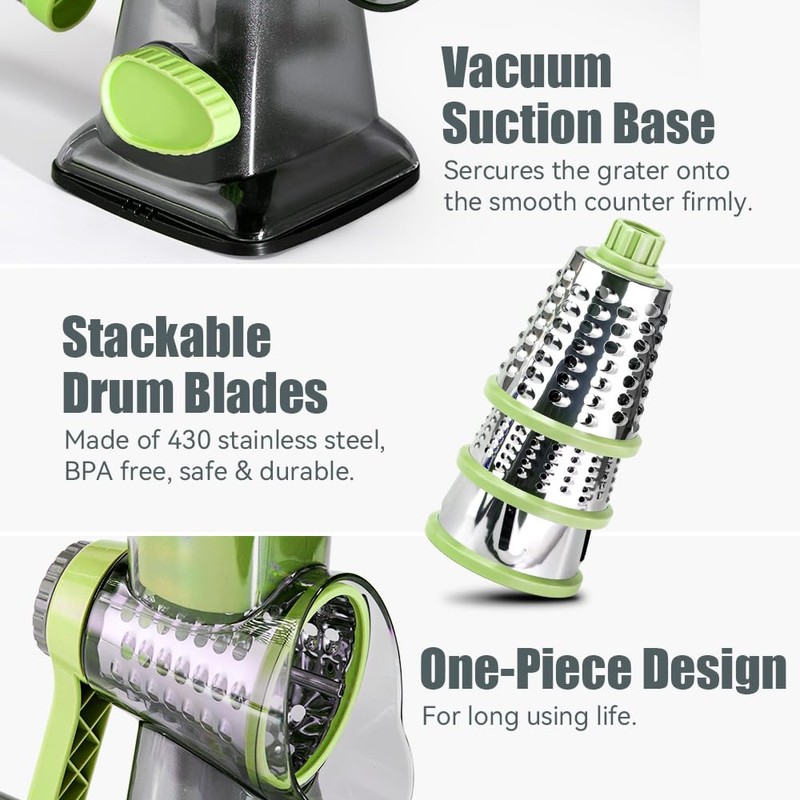 KEOUKE Rotary Cheese Grater Hand Crank Transparent - Shredder Slicer