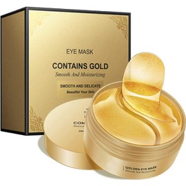 Parches Ojos 24k Oro, 60 Pcs, Colágeno, Contorno de Ojos Antiarrugas Eliminar Ojeras, Eliminar Bolsas, Eliminar Patas de Gallo, Eliminar Hinchazón, Hidratante,Minimizar líneas finas y arrugas