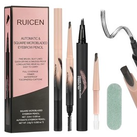 Eyebrow Pencil, 2PCS Eyebrow Pen with Brow-Fection Angled Brush and Blade & Shade Brow Pencil, Draws Tiny Brow Hairs and Fills in Sparse Areas and Gaps, Up to 16HR Make Up Wear - Gray Black