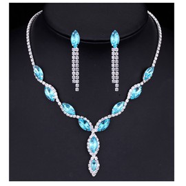 Crystal Bridal Jewelry Set Rhinestone Pendant Necklace Earrings Marquise Chain Wedding Jewelry Set for Women Girls Teens (Black)