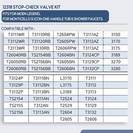12318 Stop-Check Valve Kit Fits for Moen Legend, for Monticello & Icon One-Handle Tub & Shower Faucets