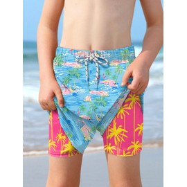 BesserBay Little Boys Summer Light Blue Flamingo Adjustable Drawstring Stretch Swim Trunks Beach Compression Liner Boardshorts 6 Years