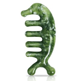 Scalp Massage Comb, Natural Gua Sha Jade Stone Massage Tool for Body, Head Massager for Stress Relax, Meridian Pressure Brush for Muscle Tension Relief, Cellulite Removing and Lymphatic Drainage