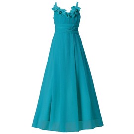 Happy Rose Vestido Largo de Gasa con Flores para niñas y jóvenes Dama de Honor, Azul (Peacock Blue), 12