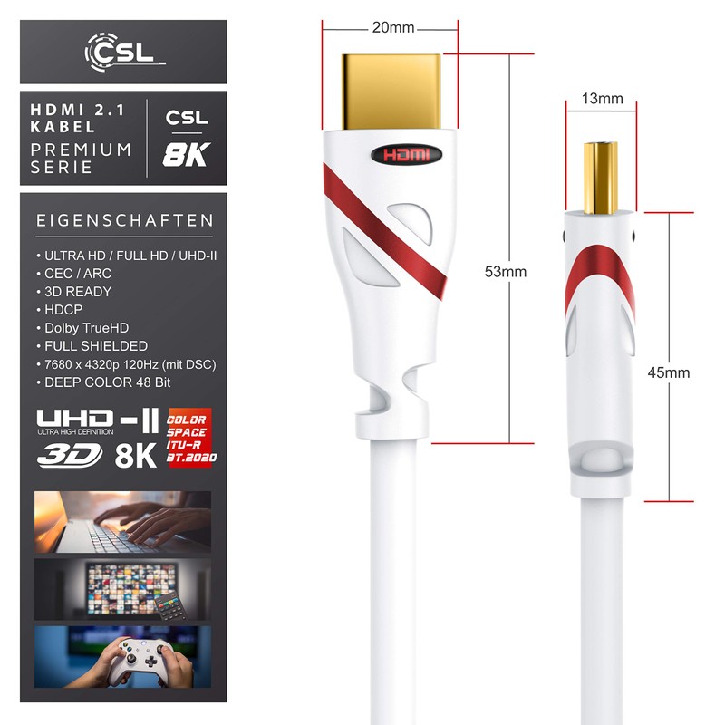CSL- Ultra HD 4K HDMI Cable White/Red/Black V2 White