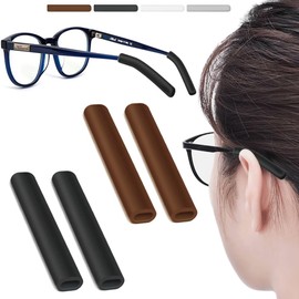 2 Pairs Silicone Glasses Ear Cushion, Eye Glasses Ear Grippers Anti Slip, Glasses Ear Grips Non Slip, Eyeglass Ear Cushions for Pain, Temple Sleeves Tips Ear Pads for Glasses Slip Preventer (BLK&BRN)
