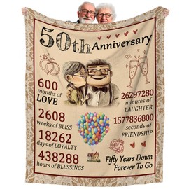50th Golden Anniversary Wedding Gifts for Wife, Couples Gifts Blanket,50th Wedding Anniversary Birthday Gifts for Wife from Husband,Golden Anniversary Presents for Wife Women,Fifty Years for Her