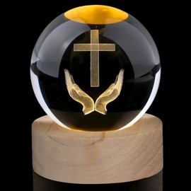 AWARDSEN Cross Crystal Ball Holding Cross Christian Gifts for Women Men Jesus Gifts Baptism Gifts Glass Paperweight Cross Ornaments Baptism Decorations Religious Gifts for Women Men