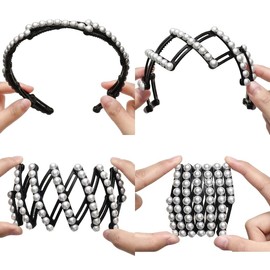 LilaLemon 4Pcs Face Wash Foldable Headband, Light Pearl Headbands for Women， Makeup Headband Face Washing Spa Band，Skincare Head Wrap，Shower Skin Care Hair Supplies