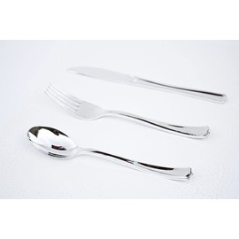 EDI [160 Piece] Silver Disposable Plastic Cutlery Set, Assorted - 80 Forks, 40 Knives, 40 Spoons | Extra Heavy-Weight