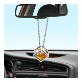 Sylvil Bling Diamond Cube Car Rear View Mirror Charms, Crystal Sun Catcher Hanging Ornament for Automotive, Home Decor, Universal Vehicle Pendant Accessories for Women Girls (Yellow)
