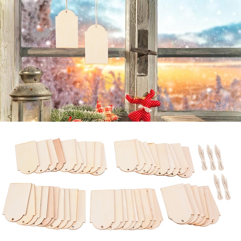 50pcs Wood Pieces DIY Natural Rustic Unfinished Wood with Hemp
