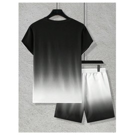 VIPWOLF Men's 2 Piece Outfits Letter Print Short Sleeve T Shirts and Drawstring Waist Shorts Tracksuits Black and White X-Large