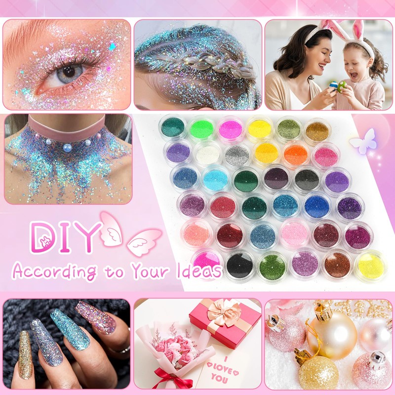Children's Glitter Tattoo Set, 36 Colours, Waterproof Glitter Tattoos