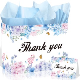 Thank You Gift Bag Purple Floral We Appreciate You Paper Gift Bag Thank You Party Favors Wrapping Bag for Christmas Employee Staff Mother's Day Pastor Teacher Retirement Appreciation Party Supplies