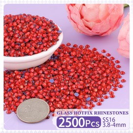 2500Pcs Hotfix Rhinestones for Clothing, Light Siam SS16 Iron On Flatback Glass Gems, Bedazzler Crystals Rhinestones for Crafting Clothes Hats Shoes Fabric Bedazzling Decor Nail Art