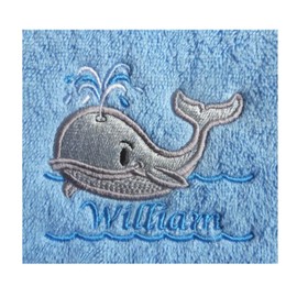 Whale (1379) - Embroidered Medium Weight Star Fleece Baby Blanket (Blue)