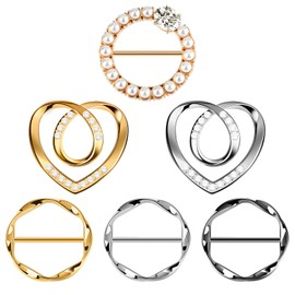 6 PCS Premium Silk Scarf Ring Clip, Slide T-Shirt Tie Clips Buckle Clothes Corner Knotted Button for Women Clothing Waist Cincher Clips Tightener, Fashion Metal Round Circle Shirt Clips Wrap Holder