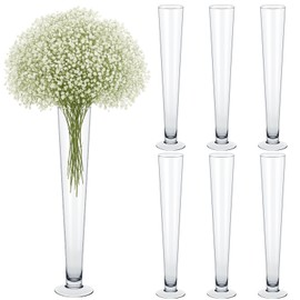 Amylove 6 Pcs Trumpet Glass Vase Bulk 24" Tall, Flower Glass Vase Decorative for Centerpieces, Flowers, Floating Candle Holder, Table Shelf Party Decoration, Wedding Home Decor