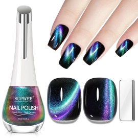 SUPWEE Cat Eye Nail Polish Non Gel with Magnet Quick Dry Cateye Magnetic Blue