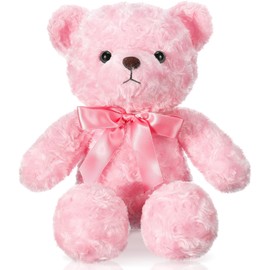 Foilswirl 16 Inches Girl's First Bear Plush Stuffed Animal Bear Soft Cute Bear with Bow Plush Toys for Girl Girlfriend Baby Shower Birthday Gifts Valentine's Day Gifts(Pink)