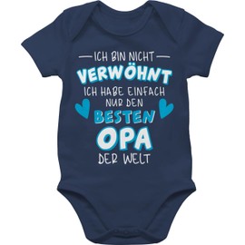 Shirtracer - Baby Bodysuit Boy Girl - Sayings - Ich bin nicht verwöhnt - Ich habe einfach nur den besten Opa der Welt - White/Blue, 1 Navy Blue