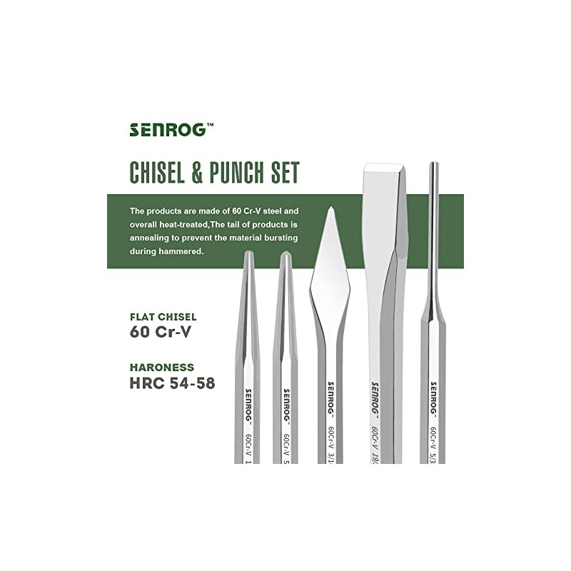 12-Piece Punch and Chisel Set, 60Cr-v Steel Made and Heat-treated.