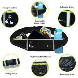 Zombaflo® Running Belt for Women & Men-Large Capacity | Water Proof Running Phone Holder with Adjustable Elastic Strap | Reflective Stripes Running Bag for Outdoor Activities