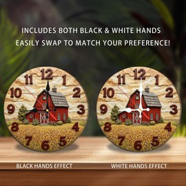 Rustic Red Barn Farmhouse Wall Clock 2D Relief Decor 10-Inch Wooden Wall Clock, Silent Movement, Battery Operated (AA Batteries Not Included), Artistic Home Decor, Perfect for Home Accents