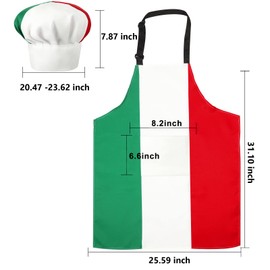 SATINIOR Italian Apron and Chef Hat for Women Men Italian Costume Fabric Bib Italy Flag Apron with Pocket Red Green Italy Gifts for Adult Kitchen Baking Pizza Cooking Party Decor