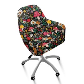 Xoenoiee Mushroom and Daisy Floral Pattern Swivel Office Armchair Cover Stretch Computer Desk Chair Slipcover Mid Back Accent Dining Chair Covers Non-Slip for Home Living Room