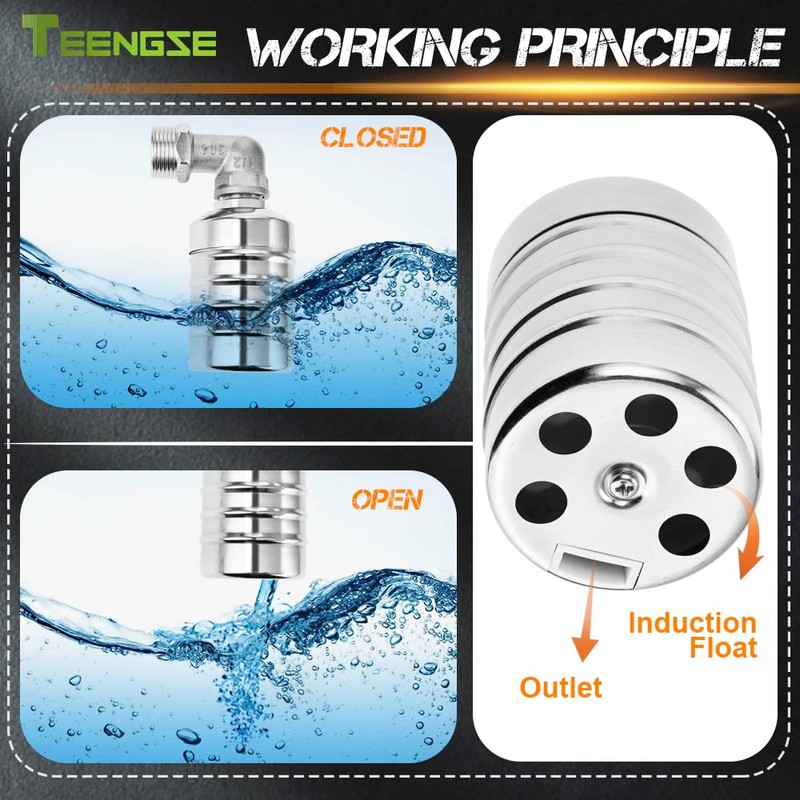 Teengse 2Pcs Automatic Water Level Control Float Valve 304 Stainless