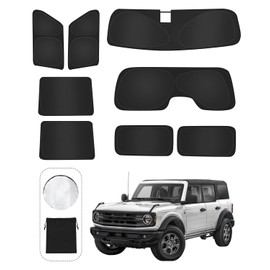 8PCS Window Shades for Ford Bronco(2021-2025) Accessories – Full Coverage Sun Shade for Side Windows, Rear Triangular & Windshield – UV Protection & Privacy for Camping, Napping, Relaxing