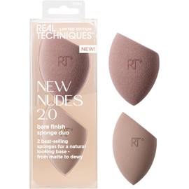 Real Techniques New Nudes Bare Finish Sponge Duo, Beauty Sponges for Liquid Foundation, Skin Tint & Concealer, Light to Full Coverage, Esponjas de maquillaje sin látex, sin crueldad, 2 cuentas