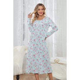 IZZY + TOBY 100% Cotton Nightgowns for Women Long Sleeve Nightgown Ladies Sleep Dress Nighty Nighties Nightdress Green Red XXL