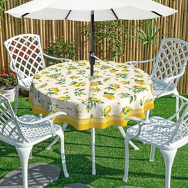 uwdfnwuif Lemon Outdoor Tablecloth with Umbrella Hole 60" x 60" Waterproof Zipper Table Cloth for Patio Table - Ideal Tablecloths for Picnics, Camping, and Yard Use