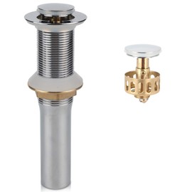 Polished Chrome Pop Up Sink Drain Without Overflow, Bathroom Faucet Vessel Vanity Sink Drain Detachable Basket Stopper